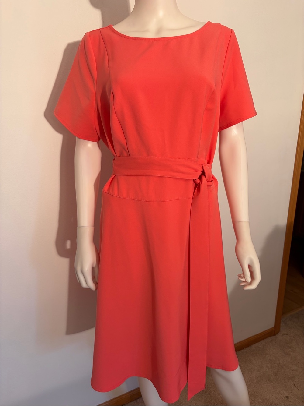 #867 Lane Bryant Coral Tie-Waist Midi Dress. In Excellent Condition